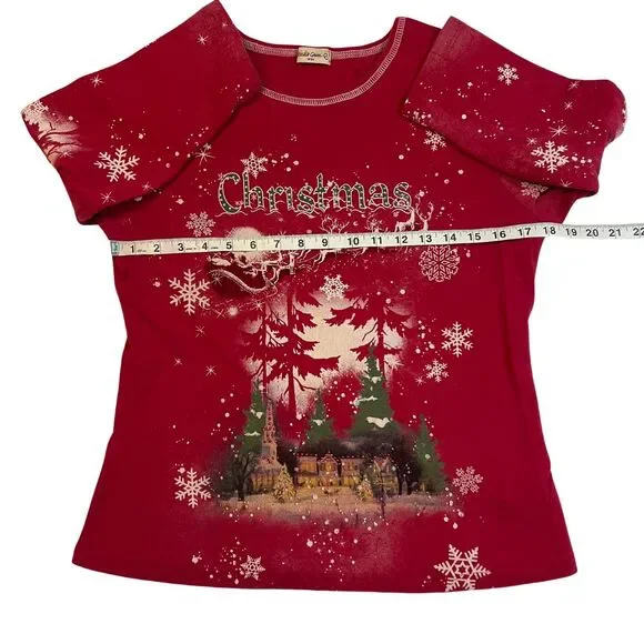 Studio Gem Top Women Large Ugly Christmas Tree Holiday Festive Snow Flakes Shirt - Picture 4 of 10